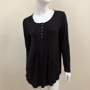 Style & Co Black Slub Henley Pintuck L/S Top